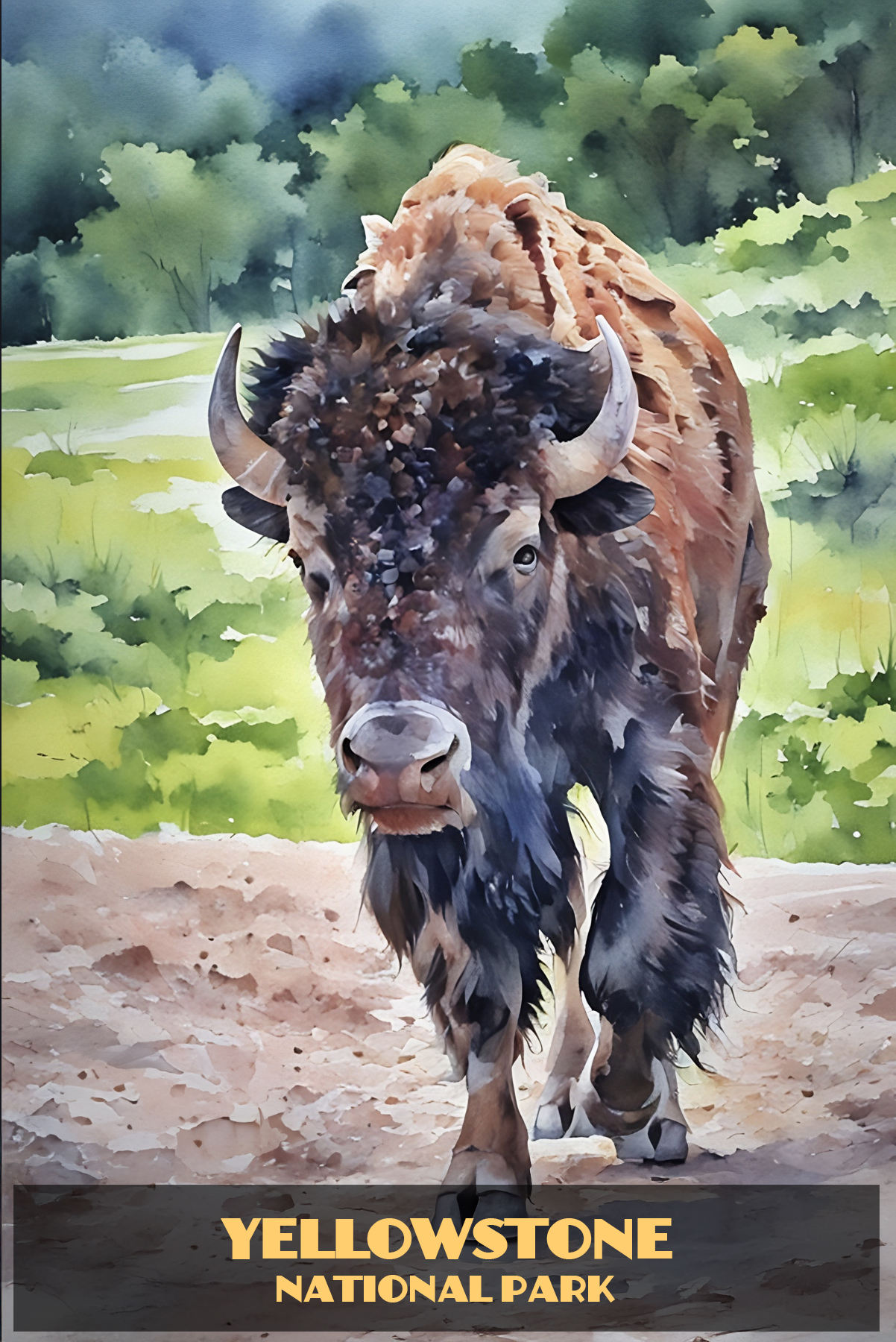 Bison Watercolor: Yellowstone National Park Wyoming Wildlife Bison Watercolor: Yellowstone National Park Wyoming Wildlife